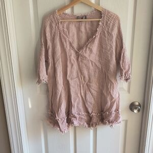 Women's Boho Pink Frayed Hem Top